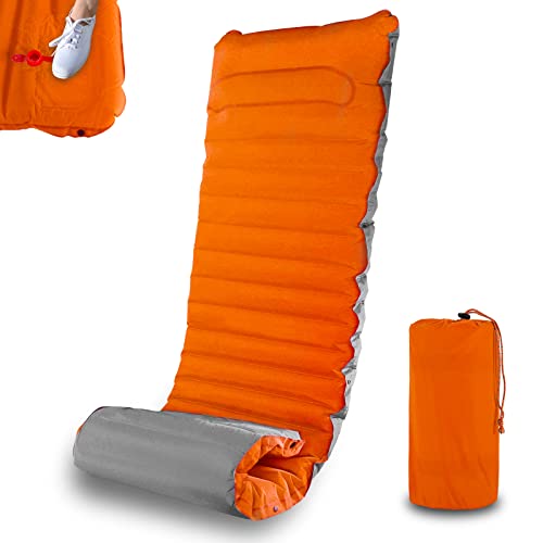 Howeet Camping Schlafmatte Selbstaufblasende Campingmatte Fußpresse Aufblasbare Matte Ultraleichte Aufblasbare Schlafmatte wasserdichte Matratze 3.9in Verdickte Doppelschlafmatte (Orange)