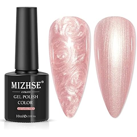 MIZHSE Gel Nail Polish Shimmer Pearl White Nail Gel for Gel Nails Polish with Thread Shell Gel Polish 10ml x 1 Soak Off UV LED Lamp Cover