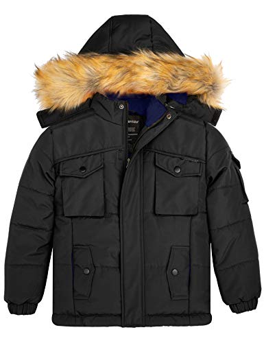 Wantdo Boys Thicken Winter Coat Quilt Cotton Puffer Jacket with Hood Black 10/12