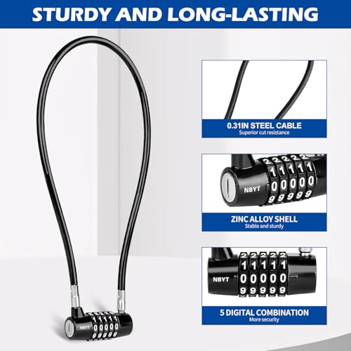 Image of Cable Locks with Combination,Steel Cable Rope Wire 5-Digit Combination Lock with Resettable Code for Bikes, Lockers, File Cabinets, Wardrobes, Small Fences,gate Lock, Pool Padlock.