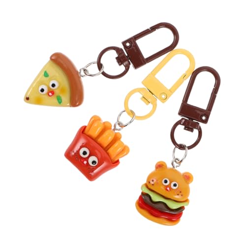 Healvian Juego De 3 Piezas llavero de merienda llavero hamburguesa llaveros portátiles llavero de papas fritas mini llavero imitación comida hecho a mano Linda cadena de llaves el plastico