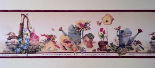 Plants Flowers Gardening Country Wallpaper Border - Red Hrb3993 #TOP1