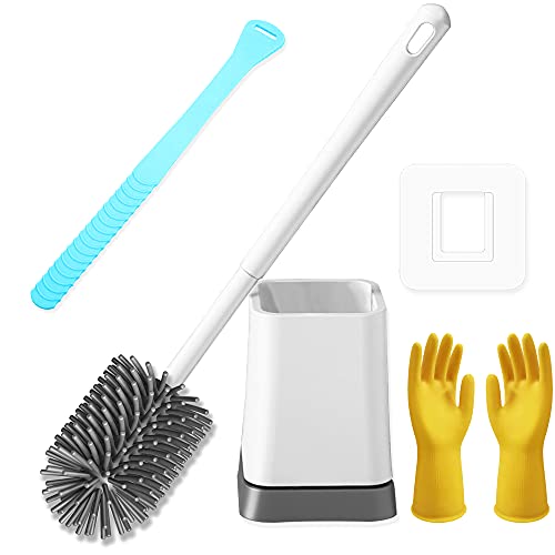 Brosse WC en silicone avec support, brosses de toilettes et supports pour salle de bain, brosse WC avec support pour abattant de toilettes Cover