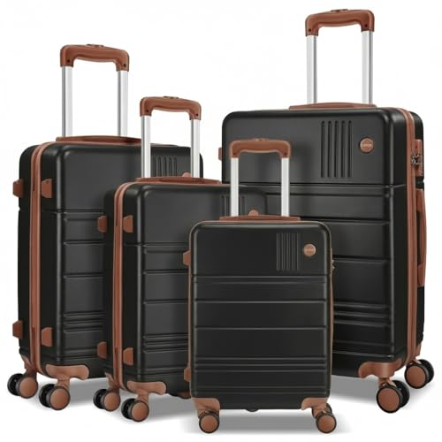 Image of Hoteel Luggage Sets 4 Piece, 4-Yr Warranty Durable Suitcase Dual-Spinner Wheel TSA Lock, Lightweight Travel Hardshell PC+ABS Carry on Luggage for Men&Women, Black(16 /20 /24 /28 inch)
