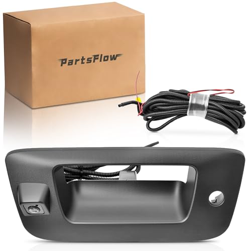 Image of PartsFlow Tailgate Handle Backup Camera Fits 2007-2014 Chevy Silverado GMC Sierra 1500 2500 3500 Tailgate Reversing Rear View Park Assist Camera RCA Plug Replaces 22755304