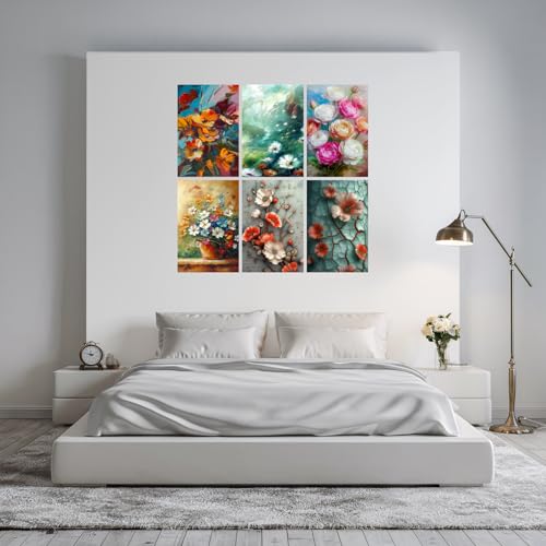 Image of SiddArtify Vibrant Floral Impasto Art Print Set - 300GSM Board - 12x18 Inch - Pack of 6 Wall Room Decoration art Poster Prints