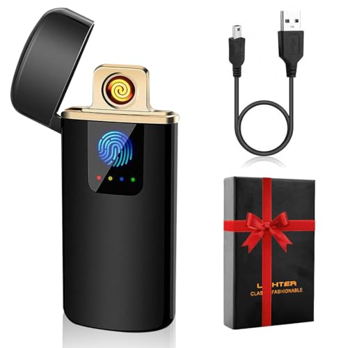 LOMUG Cadeau de la Saint Valentin Homme, Briquet Electrique Rechargeable USB Anti Vent Coupe-Vent Double Arc avec Indicateur de Batterie pour Bougie Grill Camping, Cadeau Anniversaire Homme/Femme