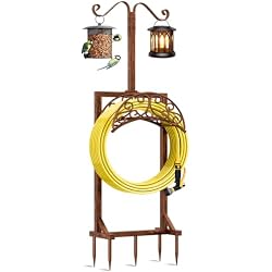Jvgoo Garden Hose Holder - Upgraded Water Hose Holders for Outside with 5 Spikes & 2 Shepherds Hooks, Freestanding Hose Stand Hose Hanger Hose Storage Hose Reel Rack for Yard Lawn(Antique Bronze)