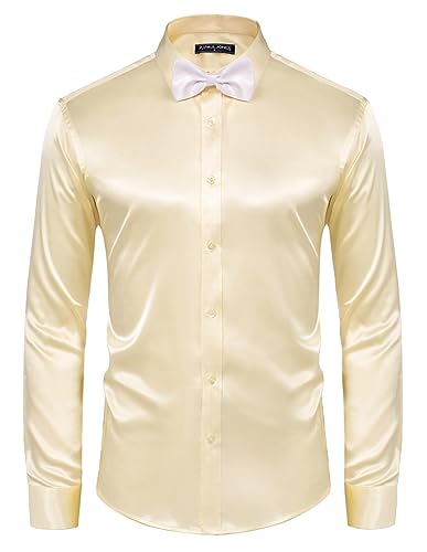Pj Paul Jones Men'S Silk Satin Dress Shirts Casual Button Down Gold Shirt For Wedding Dinner Formal Shirt Champagne M thumb #7