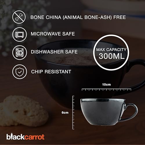 Image of BLACKCARROT Large Fine Ceramic Coffee Cup Set of 2, Black and White, 380ml | Cappuccino Cups | Glossy Finish | Large Ceramic Coffee Cups | Premium Stoneware | Microwave Safe