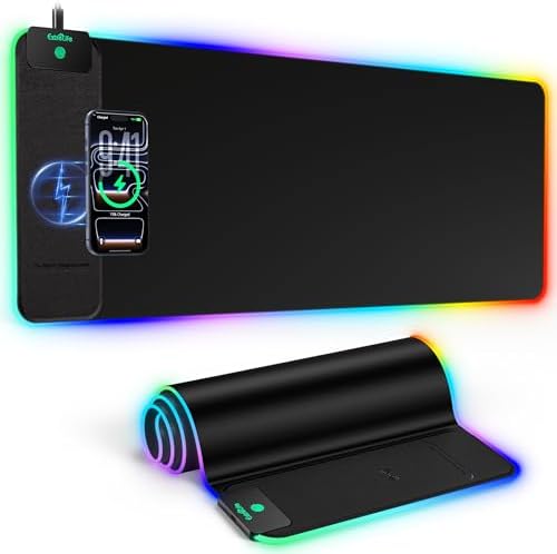 Mouse pad com carregamento sem fio de 15 W, mousepad RGB para jog...