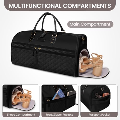 Convertible Garment Duffle Bags for Travel, Carry On Garment Bag with Shoe Compartment, 2 In 1 Travel Suit Bag with Shoulder Strap for Men Women, Waterproof Weekender Bag for Business Trip,Black4