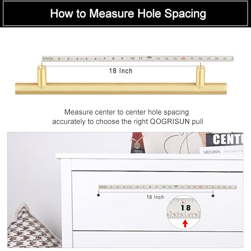 QOGRISUN 1-Pack Solid Brass Cabinet Handles, Gold Square T Bar Cabinet Pulls,18 Inch Hole Center for Kitchen Dresser Drawer Cupboard, Brushed Brass Finish by QOGRISUN - Image 4