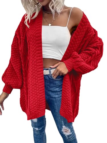 Image of Dyexces Womens Oversized Cable Knit Long Sleeve Lantern Cardigan Sweaters