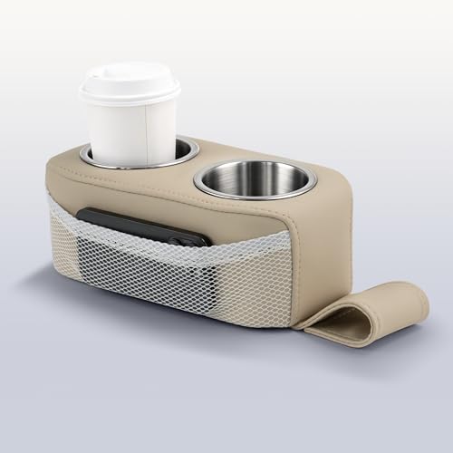 Pontoon Cup Holder Stainless Steel Double Drink Holder with Side Pocket Pontoon Boat Cup Holders for Boat Seat RV CarKhaki