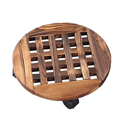 Support pot de fleurs à roulettes bois rond 25-50cm pour plante intérieur et extérieur résistant - 2