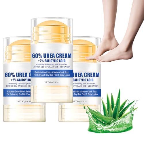 Urea Crema 60%, hidratante y anticracking Foot Cream, crema hidratante y anti grietas para el cuidado de los pies Crema de Urea Alivia la sequedad extrema del agrietamiento de pies (W-3PC, 40G)