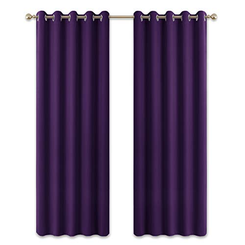 PONY DANCE Blackout Window Curtains - Thermal Insulated Curtain Drapes for Home Decoration Eyelet Top Drapery for Large Wide Window, 1 Pair, W 66-inch x L 90-inch, Purple