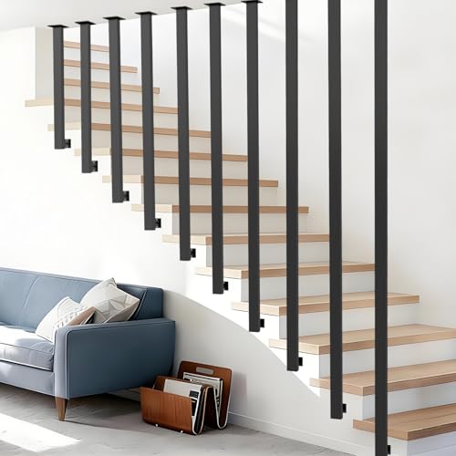 OVLRIJP Treppengeländer Innen Schwarz Metall Geländer Treppe Geländerpfosten Geländer Innen Handlauf Treppenhandlauf für Villen Dachböden Flure Balkone (80cm)
