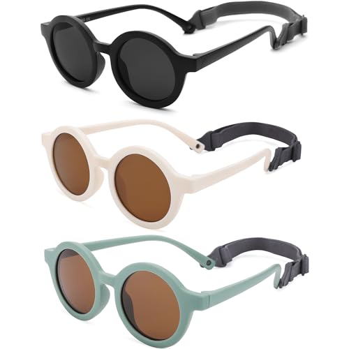 Image of COASION Baby Polarized Round Sunglasses Flexible Rubber Shades with Strap for Toddler Newborn Infant Ages 0-24 Months