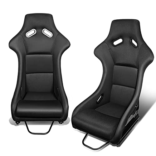 DNA MOTORING Pair of Universal Fixed Position Bucket Racing Seats w/Side Mount Brackets & Sliders for 4 or 5 point Harness, Black, RS-JBR-BK-001