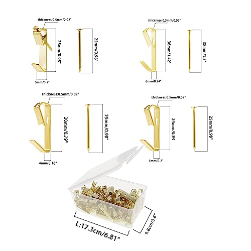 Image of 100 Pieces Picture Hanging Kit with Screws,SAFYY Picture Hooks for Hanging Pictures Heavy Duty,Wall Painting Hanging Hooks Picture Frame Hooks for Wall Mounting(Gold 30LB*70，50LB*20,100LB*10)