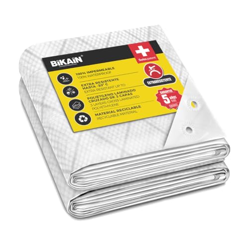 Bikain - Lona Impermeable Exterior - 2x3 Metros - 90g/m2 Reforzada - Argollas Antidesgarro - Toldo 100% Impermeable y 100% Protección UV - Cubretodo Múltiples Usos - 3 Capas Laminado Cruzado