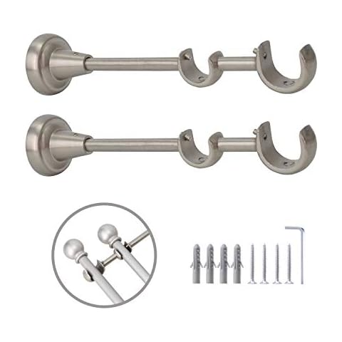 AddGrace 2 Pack Double Curtain Rod Bracket Stainless Steel Wall Mounted Rod Holder with Screws for 4/5" or 1" Rod (Nickel) Cover