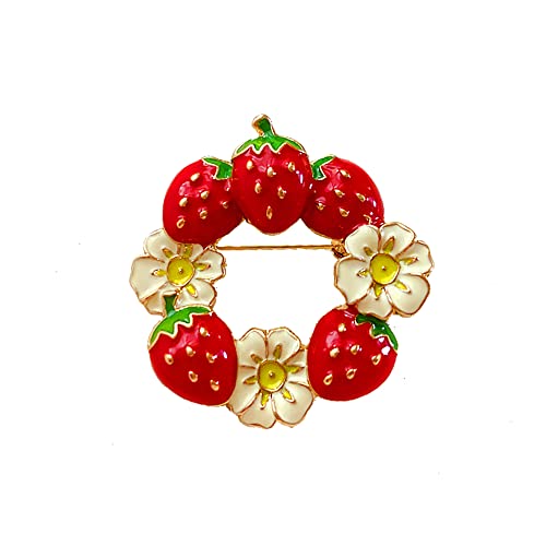 Image of Enamel Fruit Strawberry Brooch Pin,Cute Daisy Flower Lapel Pin Summer Strawberry Badge Brooch Suit Pin Shirt Studs Jewelry for Women Girls