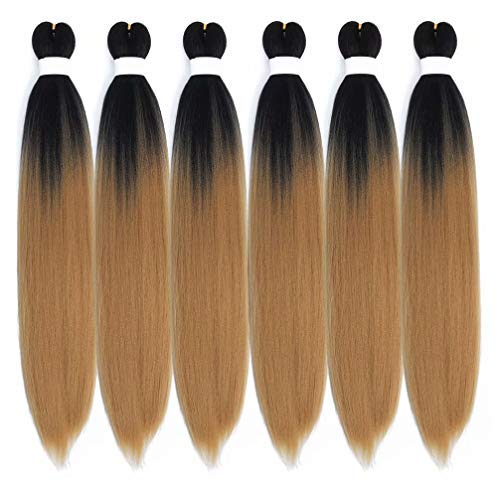 Aigemei Pre-stretched Braiding Hair Yaki Texture Hot Water Setting Synthetic Fiber Crochet Braiding Hair Extension 6 Packs 24 Inch(T1B/Brown)