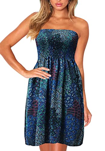 Image of Zyyfly Strapless Dress for Women Summer Beach Boho Smocked Tube Top Dress