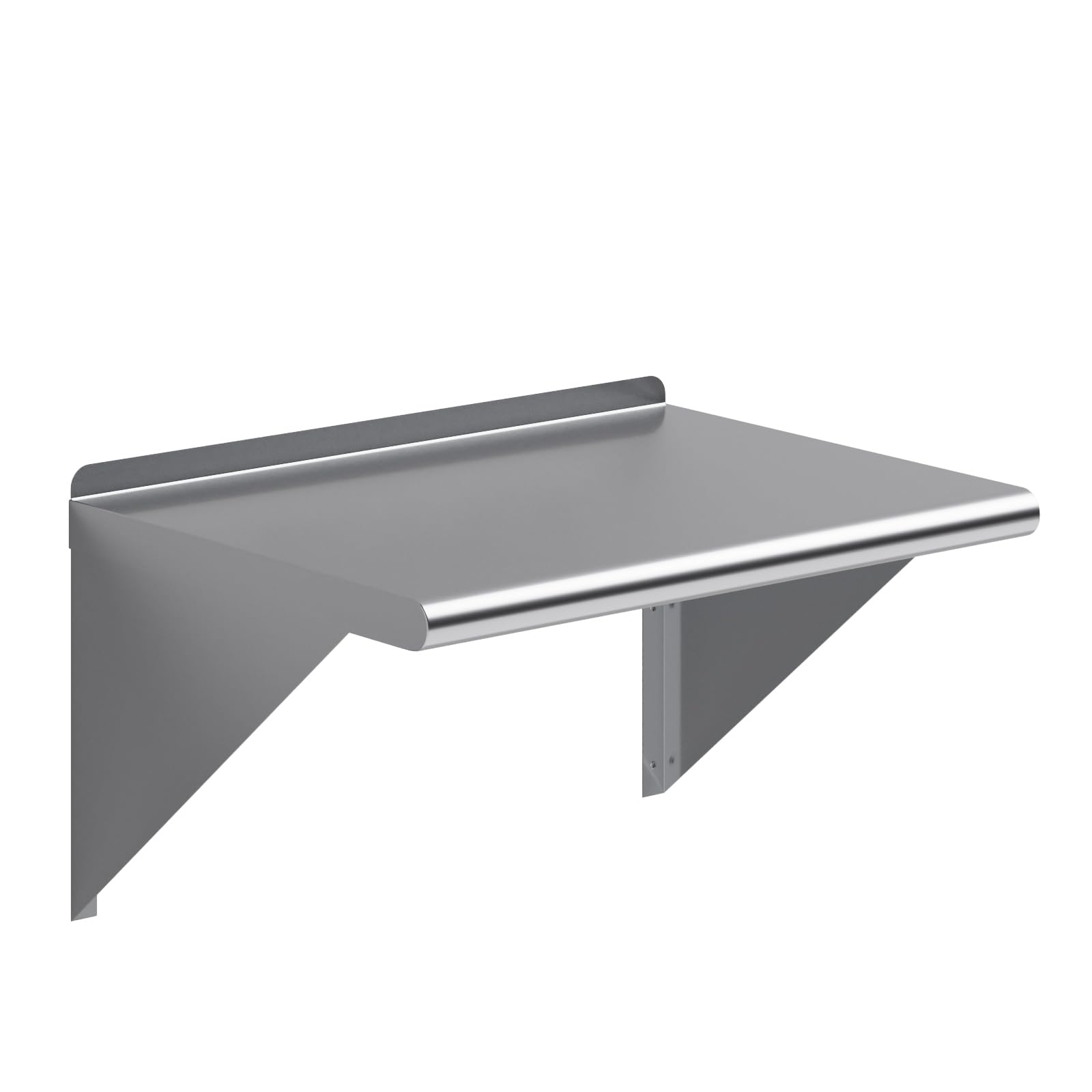 AmGood 18 in. Deep x 24 in. Wide Stainless Steel Wall Mount Shelf with Backsplash - Microwave, Pressure Washer &amp; Air Compressor | NSF 18-Gauge 430, Holds 295 lbs | Bullnose Edge, Brackets Included
