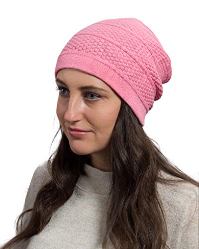 Snugzero 100% Cotton Beanies For Men & Women | Breathable Slouchy & Thin Lightweight Summer Cooling Sleep Streetwear Beanie, Ribbed - Pink #TOP9