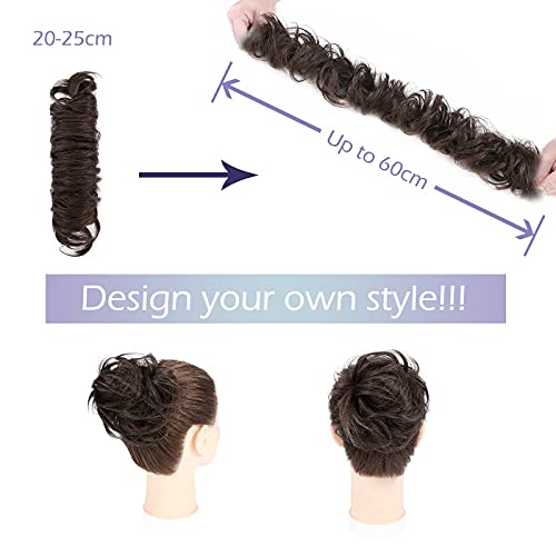 Silk-co Tousled Hair Updo Hair Bun for Women 100% Human Hair Scrunchies Messy Remy Silky Soft Wrap Piece Extensions #02 Dark Brown - Image 3