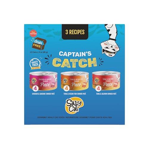Image of Salty Cat Captain's Catch Dinner Pate Variety Pack Cat Food for Cats, 12 Cans (3 oz Each)