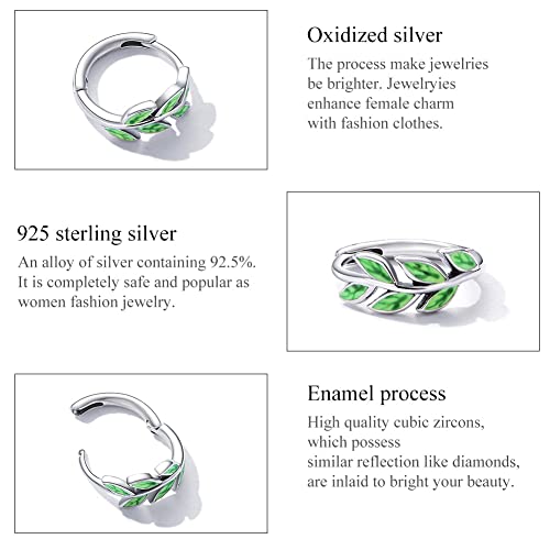 Boucles d'oreilles argent Sterling feuille verte premium