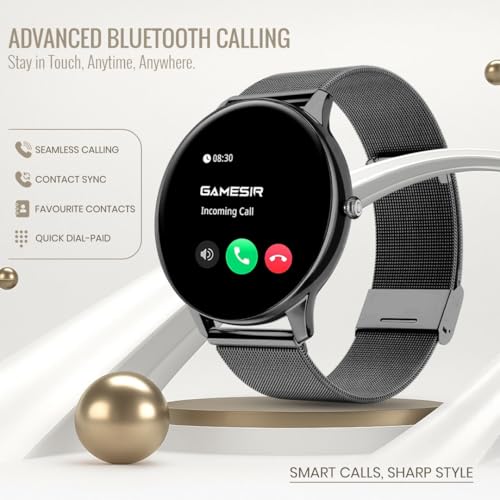 Image of GameSir Glavito Round Dial Smartwatch with 1.49 inch AMOLED Display, 100+ Sports Modes, Bluetooth Calling, Functional Crown Control, Health Tracking, 100+ Watch Faces for Men & Women (Millanese Black)