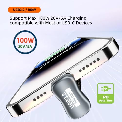 Image of CY Cable USB-C USB 3.1 Type C Male to Male Opposite U Shape Back Angled Extension Data Cord 10Gbps 100W with Sleeve 100cm