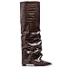 Synchoiss Women's Knee High Boots Pointed Toe Brown Boots Fashion Chunky Heel Wide Calf Fold Over Leather Boot Winter Fall Tall Boots for Women Pull on Trendy Size 6