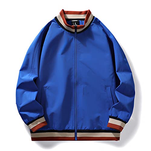 Veste bomber vintage Youllyuu pour homme grand confort coupe surdimensionnée bleu XL zippé