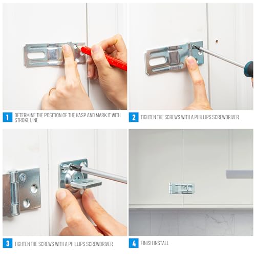 Image of 3-1 /2 inch Swivel Staple Safety Hasps, Gate Door Hasp Latch with Twist Knob, HOME MASTER HARDWARE Padlock Clasp Lock Hasp Fence, Gate, Cabine, 4 Pack