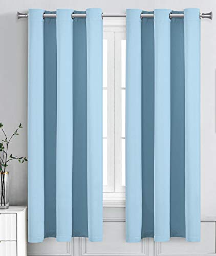 WPM Triple Weave Blackout Curtain Room Darkening 2 Panels/Drapes for Living Room, Sky Blue Thermal Insulated Grommet Bedroom Window Draperies (Lite Blue, 42" W X 63" L)