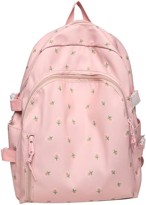 Mochila floral con colgante de peluche Kawaii para cachorros, accesorios lindos múltiples bolsillos estéticos para la escuela, mochila para