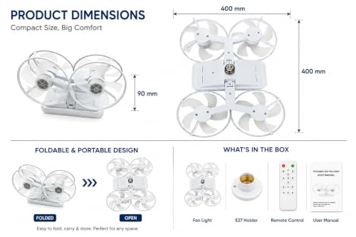 Image of LED Ceiling Light from Acrylic Flush Mount Lamp for Living Room, Bedroom, Kitchen & Office. Modes : Warm, Cool & Natural White (Rect Drone Light with Fan)