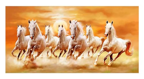 Image of Art Factory Denim Animals Seven Horse Painting, Multicolour, 60 inchx24 inch