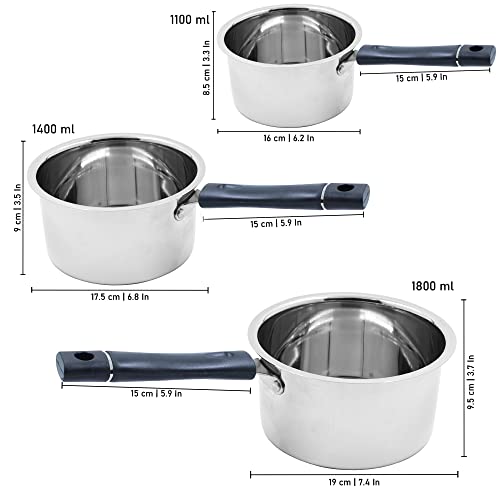 Image of Spillbox Stainless Steel Induction and Gas Compatible Heavy Base Sauce Pan | Tea Pan | Milk Pan | TPan | Pot | Flat Base Tapeli | Patila | Boiler Chai Pan | Boiler Cookware Set | Boiling Vessel | Container for Kitchen Utensils Cookware - Plain (medium)