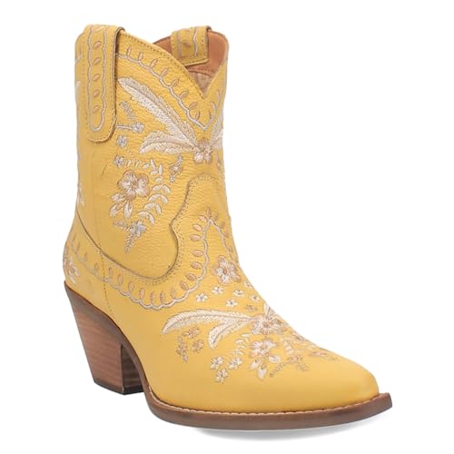 Image of Dingo Womens Primrose Floral Embroidered Snip Toe Casual Boots Ankle Mid Heel 2-3 inch