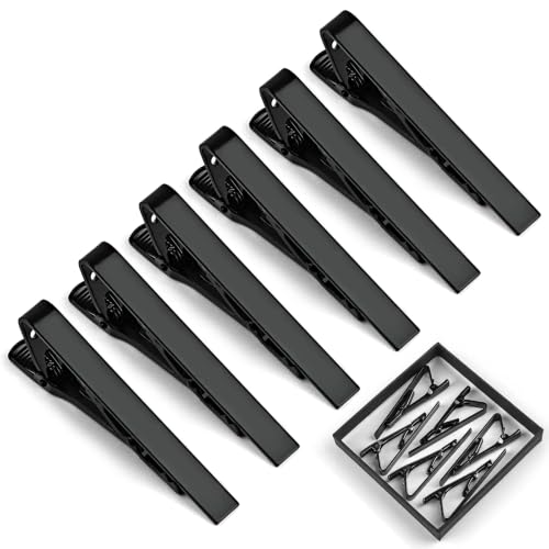 Image of MOWPOG 6 Pcs Tie Clips for Men, Tie Bar Pins Tacks with Gift Box | Copper, Shiny & Glossy, for Father, Husband, Boyfriend, Business, Wedding, Suit Accessories, Easy to Open, Won't Fade /Scratch