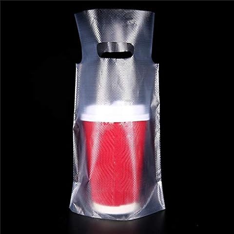 FERENLI 100Pieces Single Drink Cup Holder Plastic Bags for Milk Juice Water Coffee Portable Carrier Clear Ploy Package Pouches with Hanging Hole Beverage Containers 20x28cm Cover