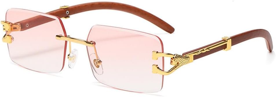 MUTYNE Rectangle Rimless Sun Glasses Men Square Diamond Leopard Decorate Eyewear Gradient Green Blue Color Sunglasses